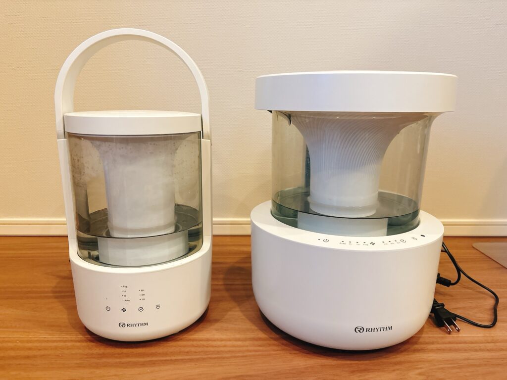 RHYTHMプールレス加湿器の比較（側面）