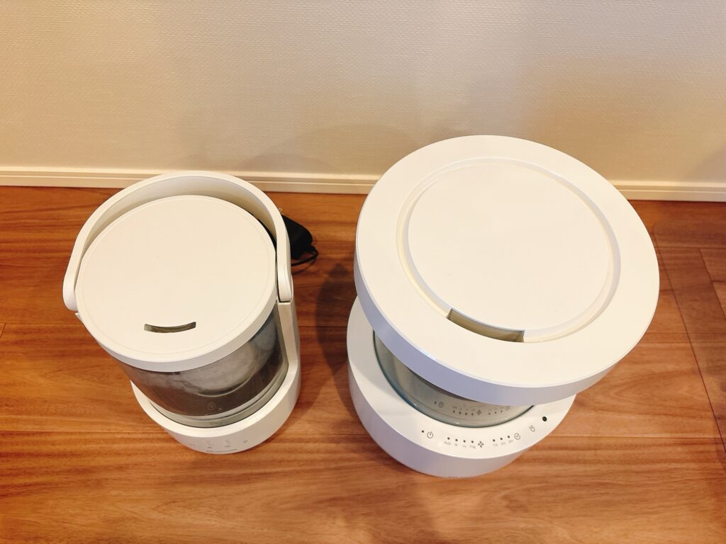 RHYTHMプールレス加湿器の比較（上面）